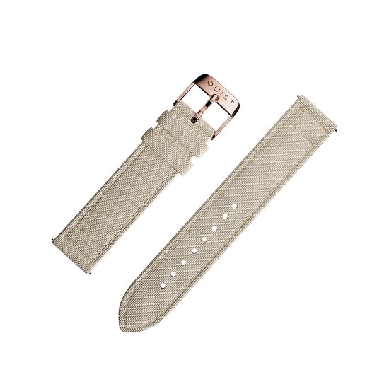 QUIST - horlogebandje - lichtbruin linnen - rosegouden sluiting - 18mm