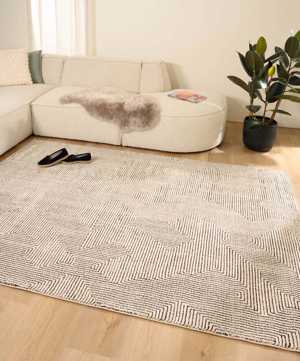 Tapeso Modern vloerkleed - Fancy Maze crème/zwart 200x300