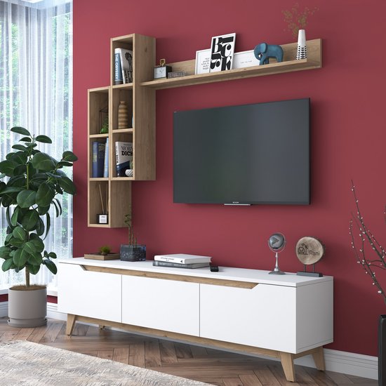 Emob- TV Meubel Wren TV-meubel | 18mm Dik | Breedte | Wit Eikenhout - 180cm - Wit; Bruin