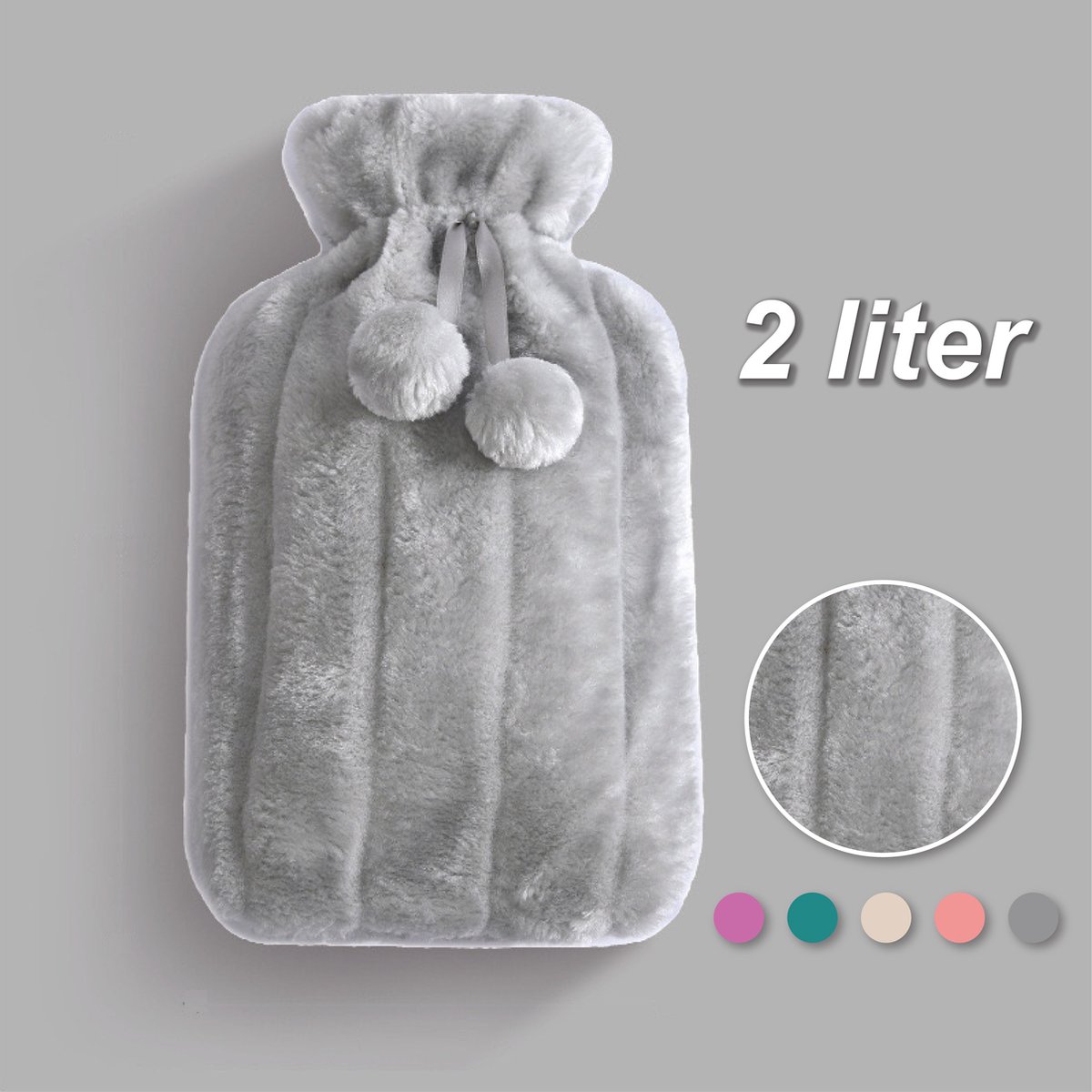 Goedkoopste Colorful Sun® Kruik met Hoes 2L – Warm & Koud Gebruik – Pluche Warmwaterkruik – Nek-, Rug- & Buikverwarmer – Ideaal bij Spierpijn, Buikpijn & Koeling – Voor in Bed & Overdag – Perfect Cadeau – Grijs