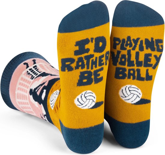 Grappige Sokken voor de Volleyballer met tekst op zolen: I'd rather be playing Volleybal - maat 38-44 - Beachvolleybal