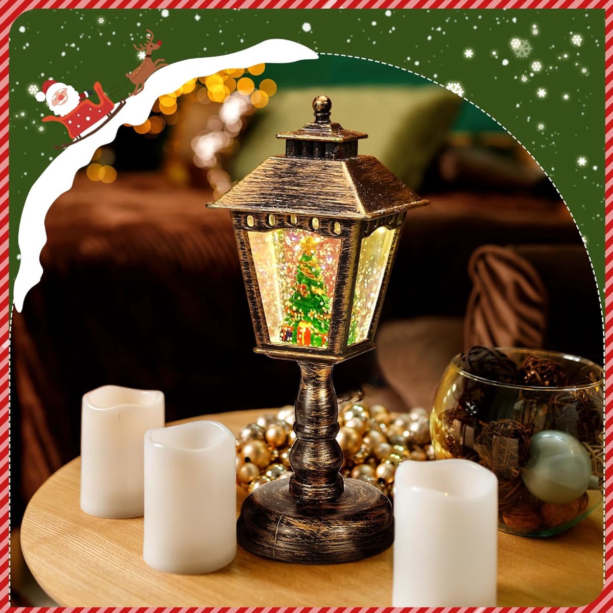 Snowglobe glitter lantaarn met sneeuwpoppen - 20 cm - met licht | Fun
