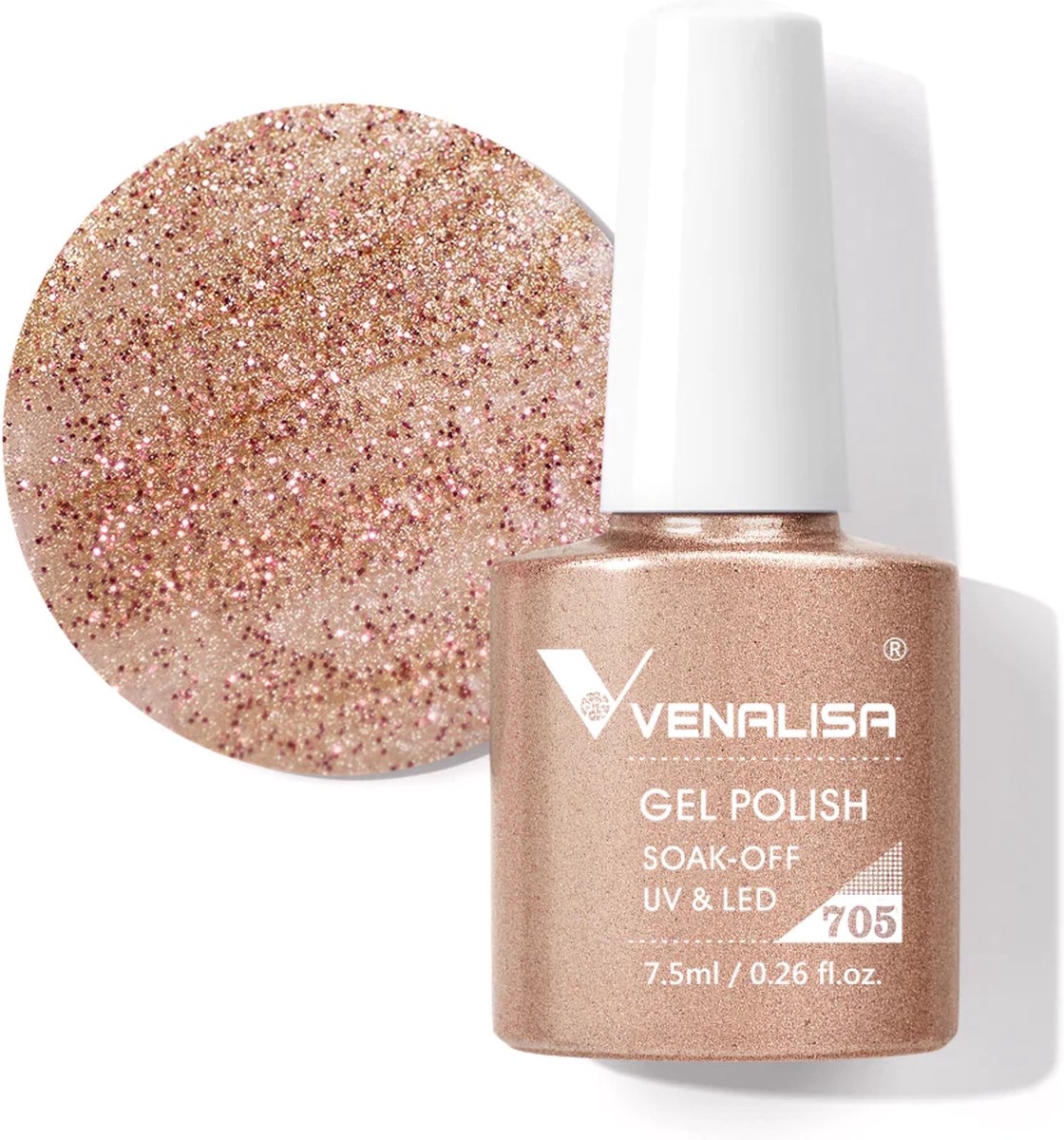 Venalisa Gellak Brown Sparkle - 7.5 ml - Bruine Gellak - Gellak Glitter - Gellak Bruin - Glitter Gellak - Gellac Bruin - Gellak Kleuren - Venalisa Gellak - Gellak Nagellak