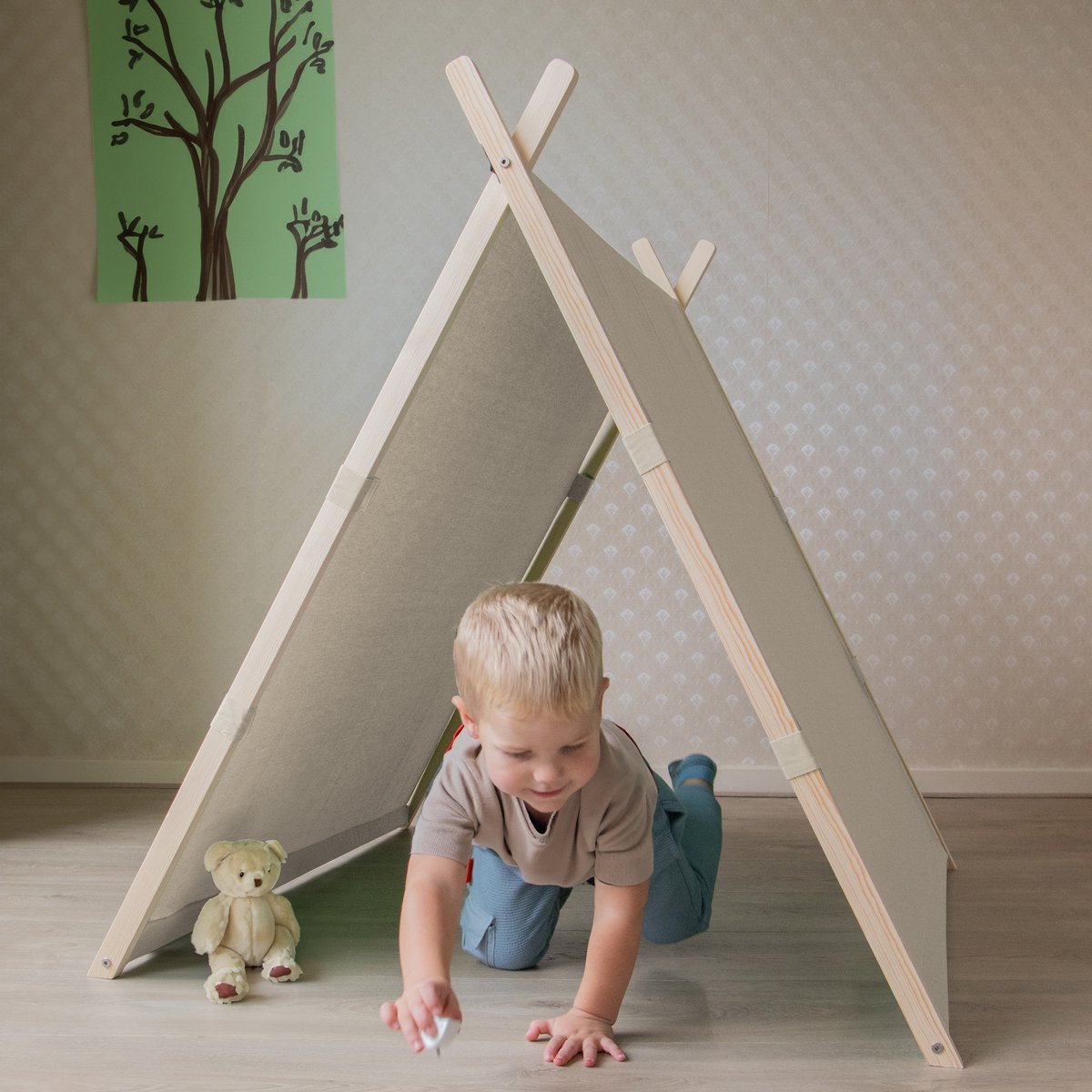 Sunny Como Speeltent Crème– Wigwam Tipi Tent voor kinderen - Stokken FSC hout - 123x106x107cm
