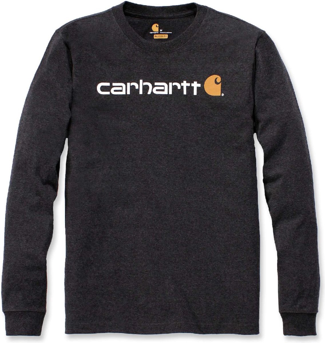 Carhartt Heren-T-shirt Core Logo T-shirt met lange mouwen Carbon Heather Grijs