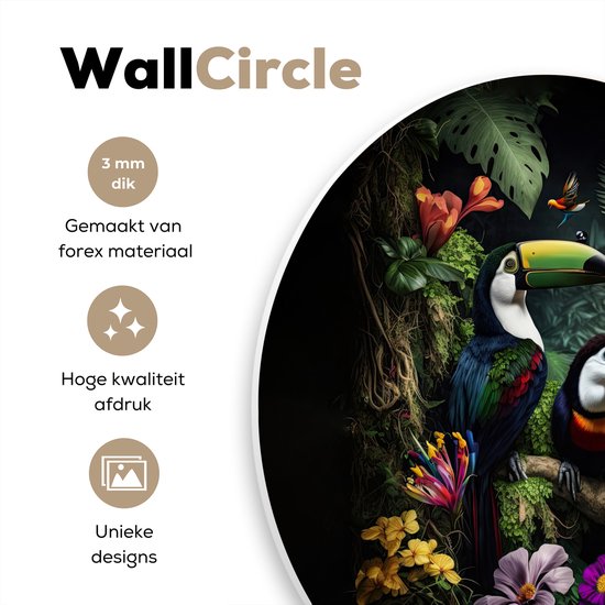 WallCircle - Wall Circle - Wall Circle Indoor - Toucan - Fleurs - Tropical - Jungle - Vogel - 30x30 cm - Décoration murale - Peintures Ronds