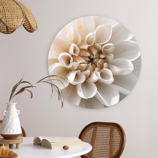 WallCircle - Wall Circle - Wall Circle Indoor - Fleurs - Wit - Plantes - 60x60 cm - Décoration murale - Peintures Ronds