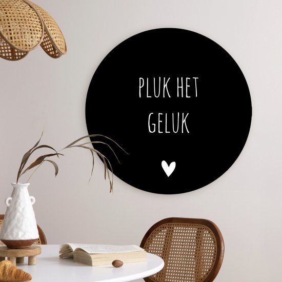 Wall Circle - Wall Circle Inside - Citation - Geluk - Zwart - Wit - Coeur - ⌀ 60 cm - Décoration murale - Peintures Ronds - Cadeau Saint Valentin