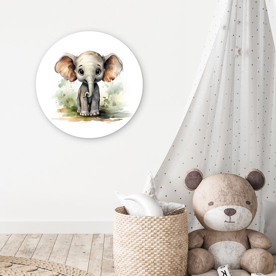 WallCircle - Cercle mural éléphant 60x60 cm - Cercle mural chambre enfant animaux - Décoration chambre fille moderne - Accessoires chambre garçon - Chambre enfant - Tableaux ronds chambre enfant - Décoration murale chambre fille - Décoration murale