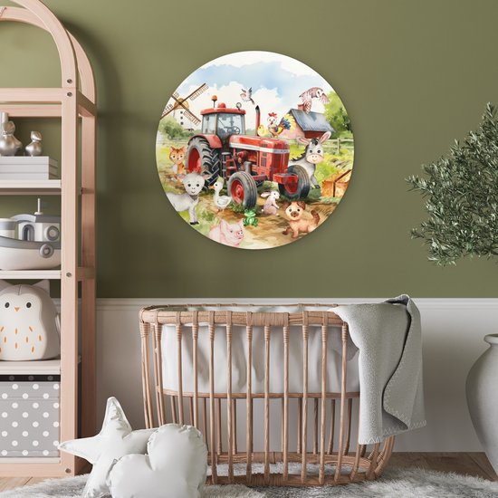 WallCircle - Cercle mural animaux de la ferme 60x60 cm - Cercle mural chambre enfant tracteur - Décoration chambre fille - Chambre enfant - Peintures chambre enfant - Décoration murale chambre garçon - Décoration murale chambre garçon aquarelle