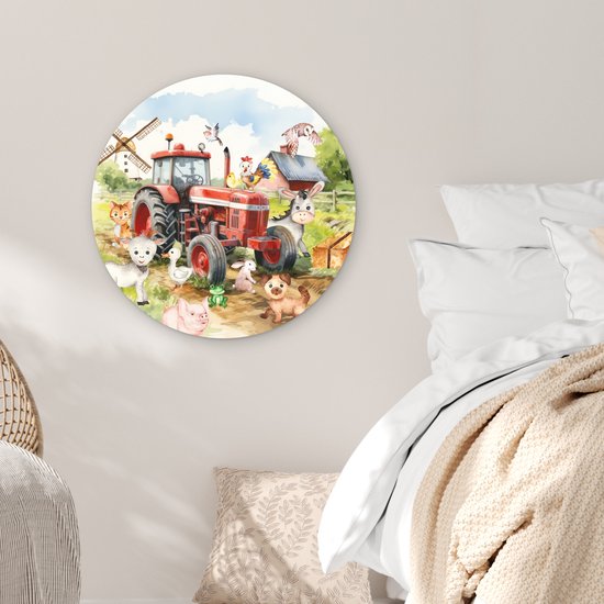 WallCircle - Cercle mural animaux de la ferme 60x60 cm - Cercle mural chambre enfant tracteur - Décoration chambre fille - Chambre enfant - Peintures chambre enfant - Décoration murale chambre garçon - Décoration murale chambre garçon aquarelle