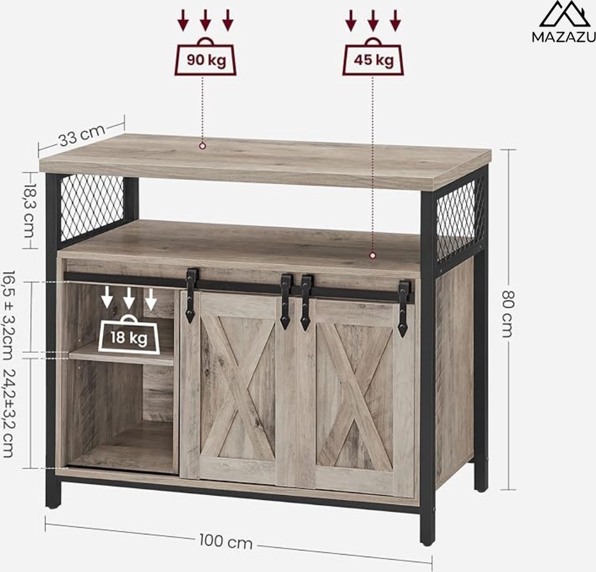 HOMCOM dressoir, bijzetkast met laden, keukenkast, opbergkast met