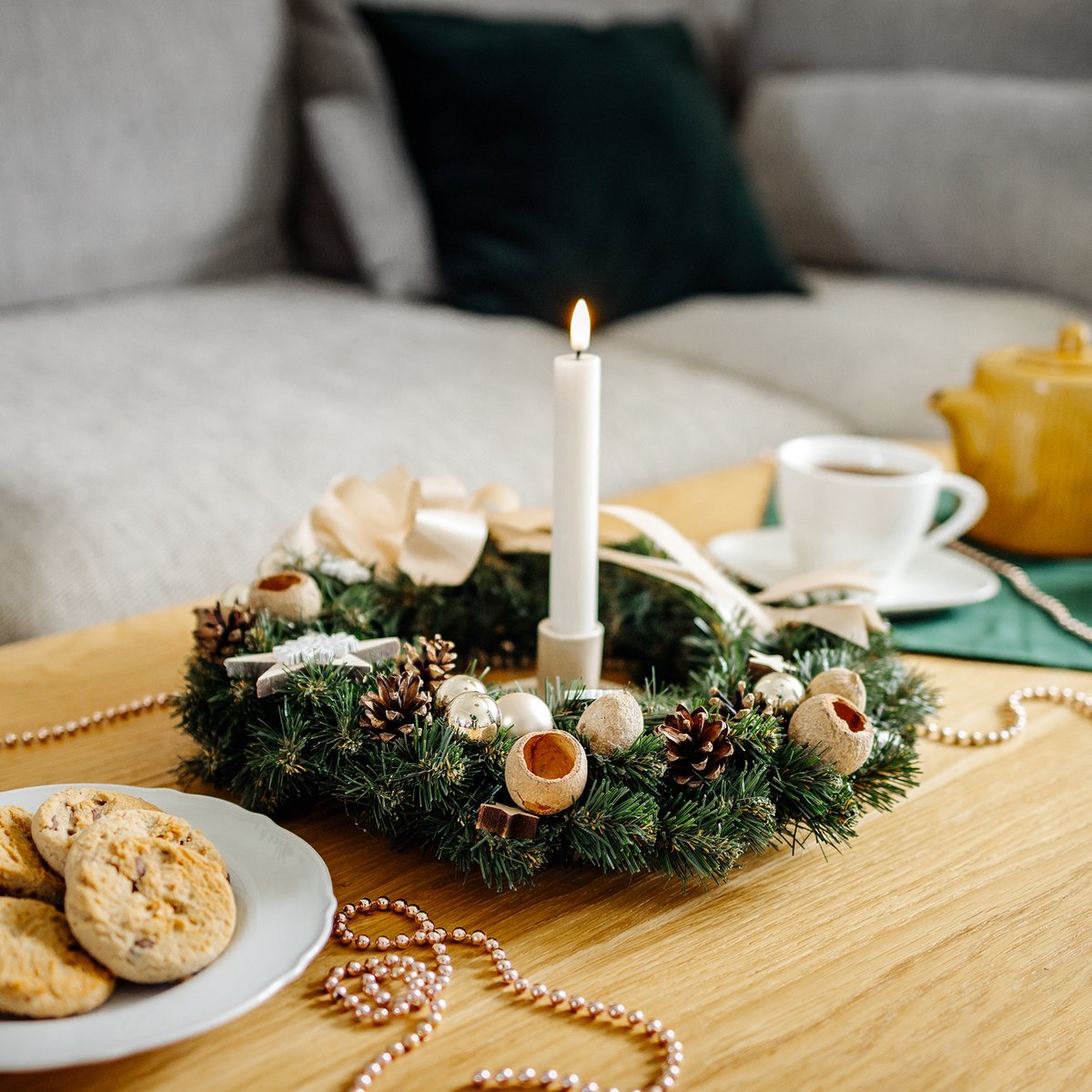 Creative Home Kerstkrans Kunstmatige Adventskrans Champagne Kleur | Ronde Kerstkrans ∅35cm | Kerstkrans voor Deur, Open haard | Kerstdecoraties Binnen Buiten – foto 6
