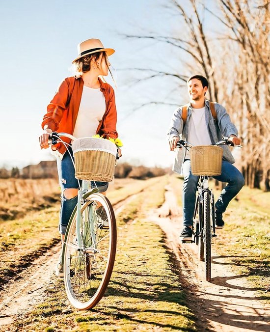 ZUKKA Geweven fietsmand voor kinderen, voor op de stuur, fietsmandje, gevlochten voor meisjes en kinderen met lederen riemen, decoratief, afneembaar (Lila