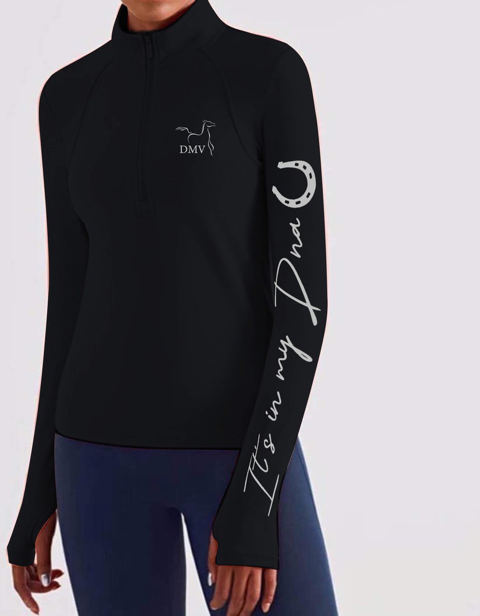Comfortabel Paardrij Trainingsshirt met duimgaten – Maat S – Ruitersport Kleding – Dames - Zwart