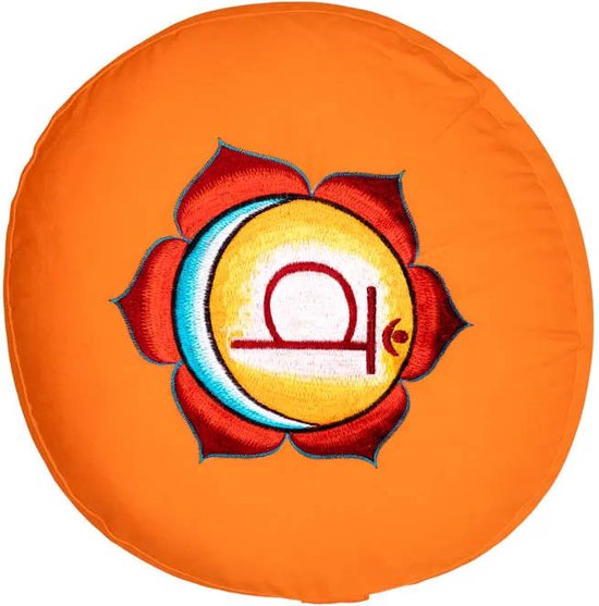 Meditatiekussen 2e chakra geborduurd - 33x17 - Boekweit - Katoen - Oranje van Yogi & Yogini — afbeelding 3
