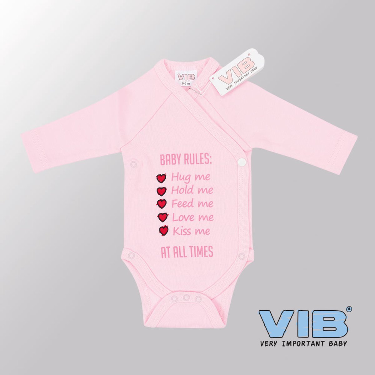 VIB® - Rompertje (overslag) Luxe Katoen - Baby Rules (Roze) - Babykleertjes - romper - rompertjes - rompertjes met tekst - baby cadeau - baby aankondiging - overslagromper