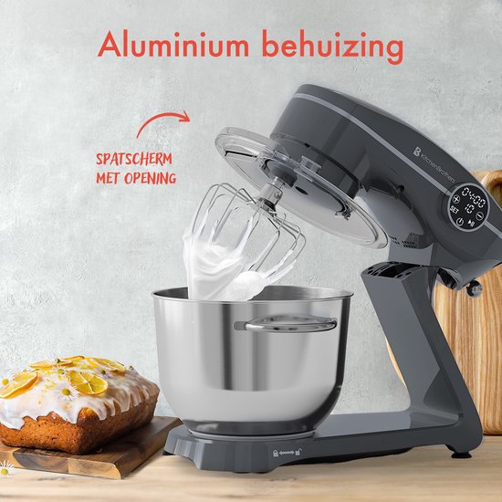 KitchenBrothers Keukenmachine - Touch Display en Timer - Keukenrobot - 6,2L - 1800W - Keukenmixer - Aluminium - Antraciet van KitchenBrothers — afbeelding 4