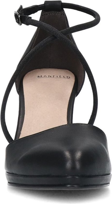 Manfield - Femme - Escarpins en cuir noir à brides strassées - Taille 39