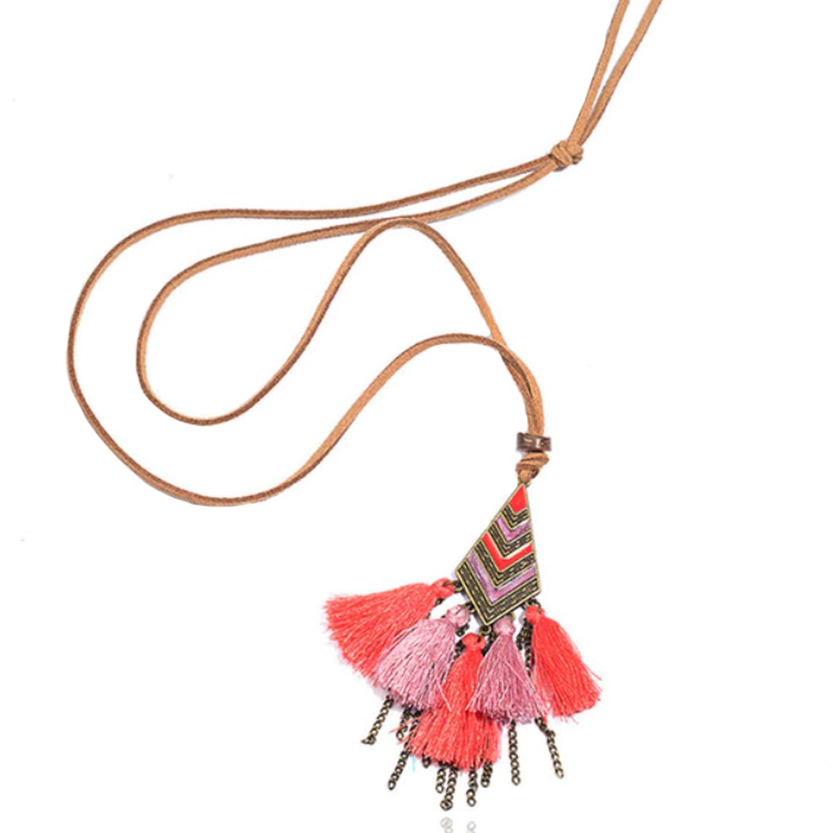 Lederen Tassel Ketting voor Dames - Roze