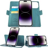 Geschikt voor iPhone 14 Pro Max Book Case Hoesje - Uitneembaar Hoesje - Magnetische Sluiting - Portemonnee Turqoise