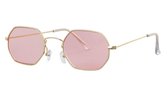 Hidzo Zonnebril Achthoek Goudkleurig - UV 400 - Roze Glazen - Inclusief Brillenkoker