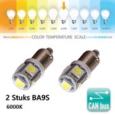 2 stuks Autolampen BA9S T11 T4W - 5 SMD Led Signal Light - 12V - Knipperlicht - 3030SMD Bright White - 6000k