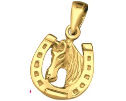 Joy|S - Zilveren hoefijzer met paard hanger - zonder ketting - massief - 10 mm - gold plated - goudkleur