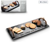Luxe Serveerblad - 38x15cm -Leisteen - Leistenen Plank - Met Viltjes op Onderkant - Snackplateau - Borrelplank - Hapjesbord - Hapjesplank - Hoogwaardige kwaliteit - Zwart Bord
