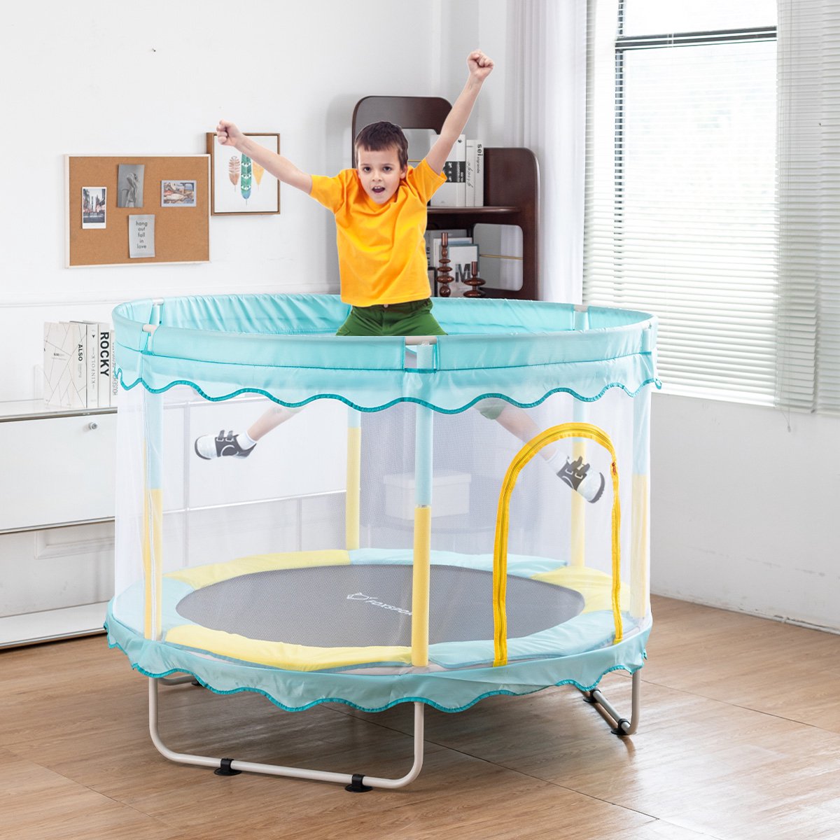 FOXSPORT Kinder Trampoline - Trampoline met Elastieken - Outdoor - Buitenspeelgoed - Trampoline met veiligheidsnet - 110 cm Veiligheidsnet - 150 cm - Blauw — afbeelding 4