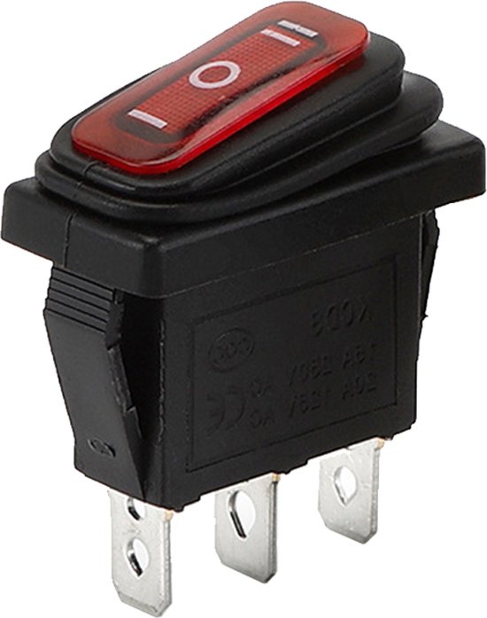 Rode 3-pins tuimelschakelaar met "O" en "I" markeringen, 16A 250VAC 20A 125VAC