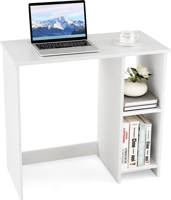 Klein bureau, computertafel met 2 vakken, pc-tafel, bureau voor kleine ruimtes, wit, 80 x 40 x 74 cm