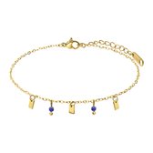 Lucardi Dames Stalen goldplated armband met lapis lazuli - Armband - Staal - Goudkleurig - 20 cm