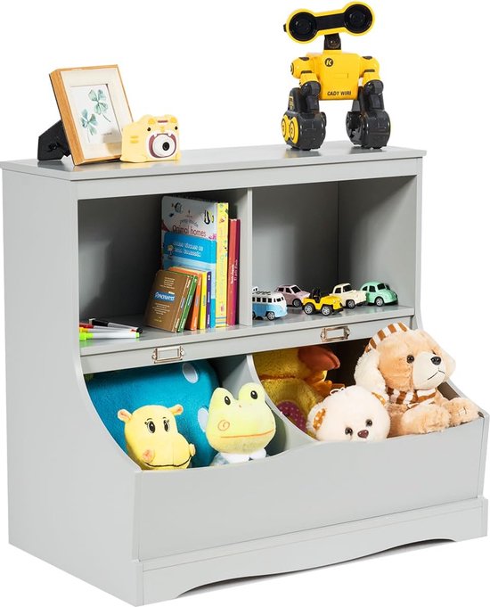 Kinderrek, speelgoedrek met 4 vakken, boekenrek voor kinderen, opbergrek, speelgoedorganizer voor kinderkamer en speelkamer, 67 x 40 x 62 cm, grijs