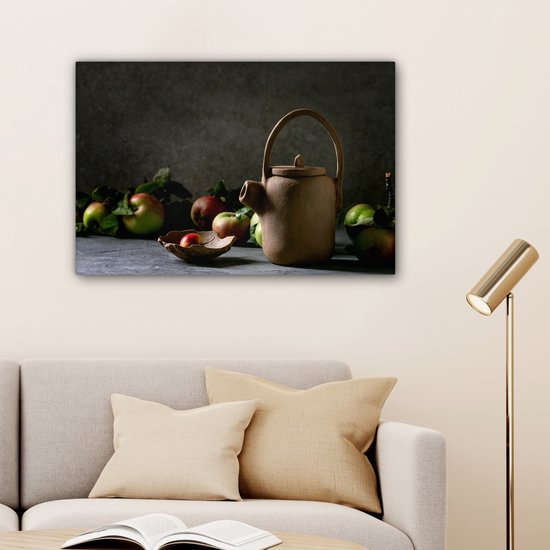 Toile Peinture Théière - Thee - Nature Morte - 150x100 cm - Décoration murale