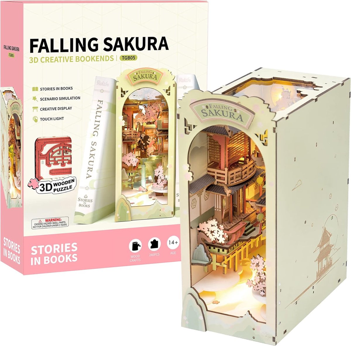 Rolife Falling Sakura Book Nook avec éclairage TGB05 - DIY.nl