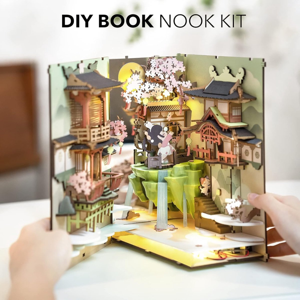 Cuteefun Book Nook DIY, 3D Bois Puzzle Livre Queue, Book Nook
