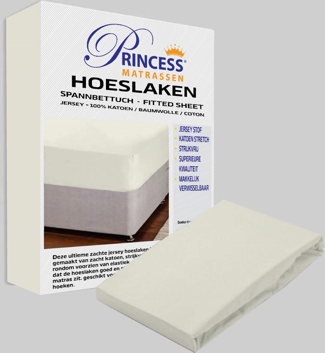 Het Ultieme Zachte Hoeslaken- Jersey -Stretch -100% Katoen -2Persoons-Lits-Jumeaux- 180x200x30cm-Crème