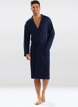 Lange herenbadjas uit katoen - heren kamerjas - katoen ochtendjas - DKaren Harry - marineblauw XL