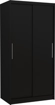 Schuifkast 100 cm - Kleur zwart - 5 planken - 2 schuifdeuren - kledingroede