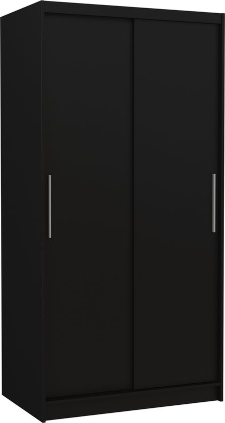 Armoire coulissante 100 cm - Coloris noir - 5 étagères - 2 portes coulissantes - tringle à vêtements