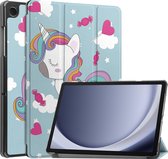 Hoes Geschikt voor Samsung Galaxy Tab A9 Hoes Book Case Hoesje Trifold Cover - Hoesje Geschikt voor Samsung Tab A9 Hoesje Bookcase - Eenhoorn