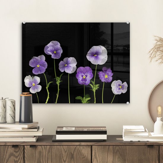 MuchoWow® Peinture sur Verre - Violettes en rang - 40x30 cm - Peintures sur Verre Acrylique - Photo sur Glas