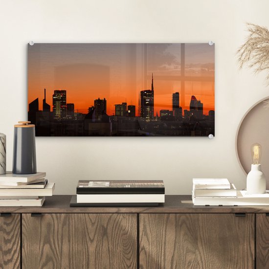 MuchoWow® Peinture sur verre 40x20 cm - Peinture sur verre acrylique - Milan - Skyline - Oranje - Photo sur verre - Peintures