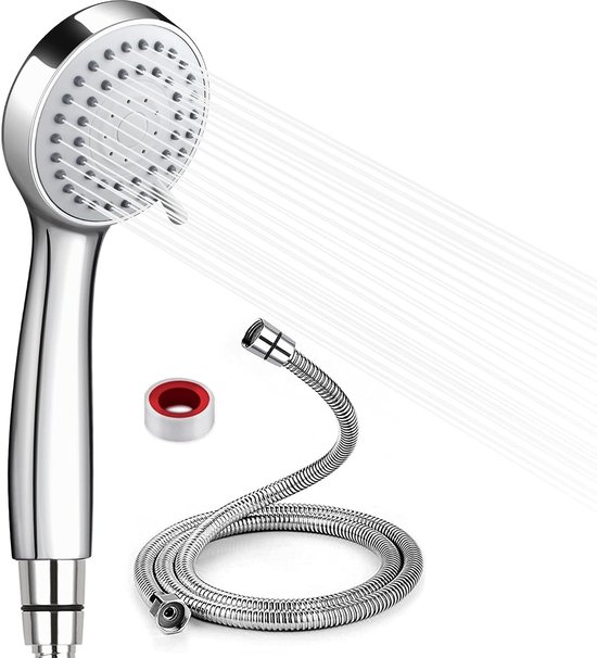 Waterbesparende douchekop met 3 soorten hogedrukstraal met 1,5 m slang