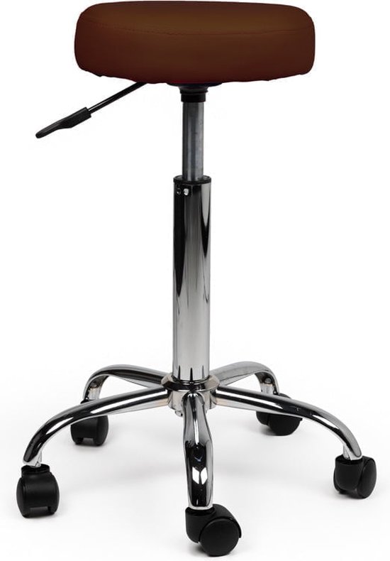 Tabouret Bruin Standaard - Zithoogte 50/68cm - kruk op wielen - krukje - werkkruk - zadelkruk - bureaukruk - kapperskruk - verstelbaar - draaikruk - tabouret - zadelkruk met rugleuning - tot 160kg