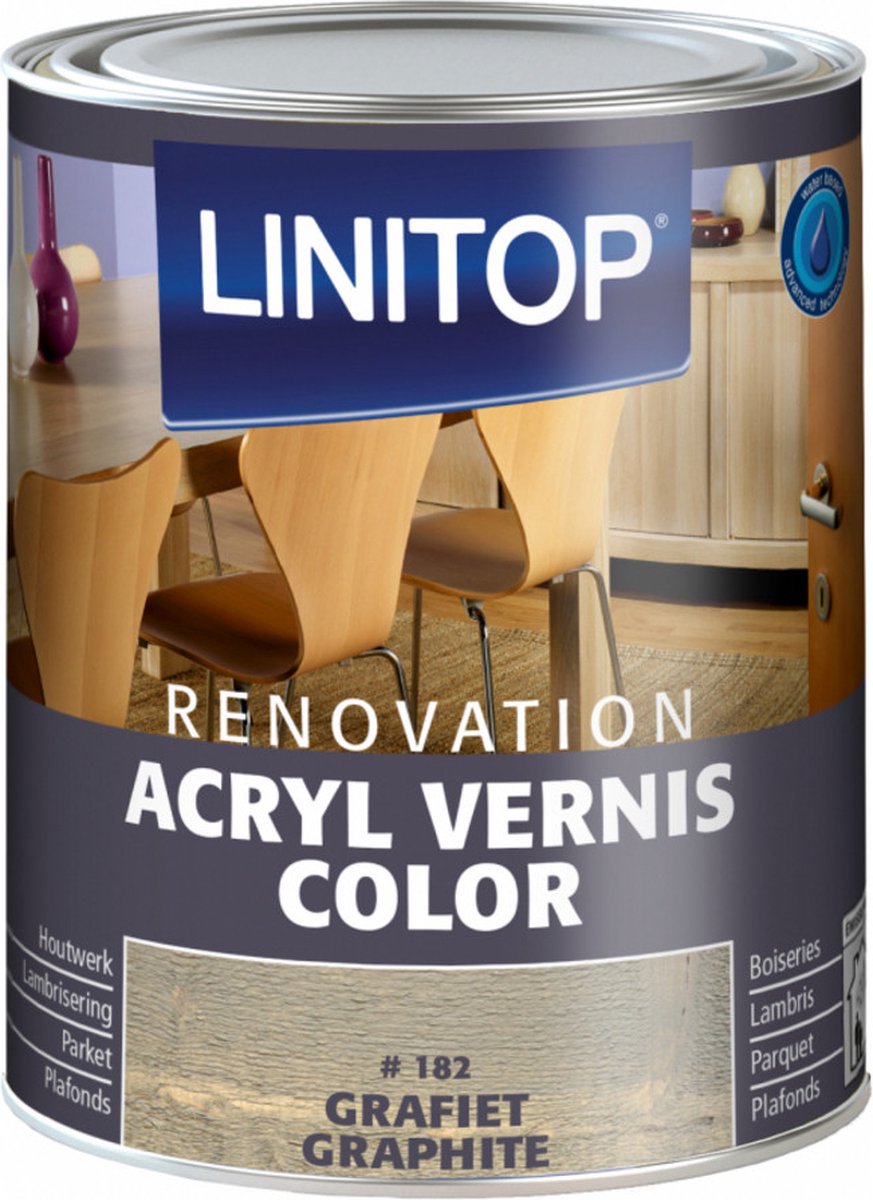 Linitop Acryl Vernis Color 250 ml Kleur 182 Grafiet