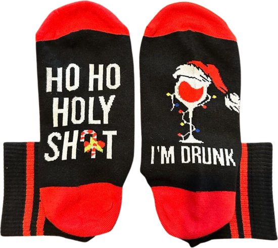 Chaussettes de Noël avec texte amusant sur la semelle : Ho Ho Holy Shit, I'm Drunk - Chaussettes femmes/hommes 38-43