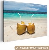 Canvas Schilderij Kokosnoten Caribisch strand - 180x120 cm - Wanddecoratie XXL