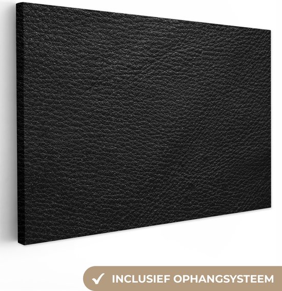 Canvas schilderij 150x100 cm - Wanddecoratie Leer - Lederlook - Zwart - Grijs - Print - Muurdecoratie woonkamer - Slaapkamer decoratie - Kamer accessoires - Schilderijen
